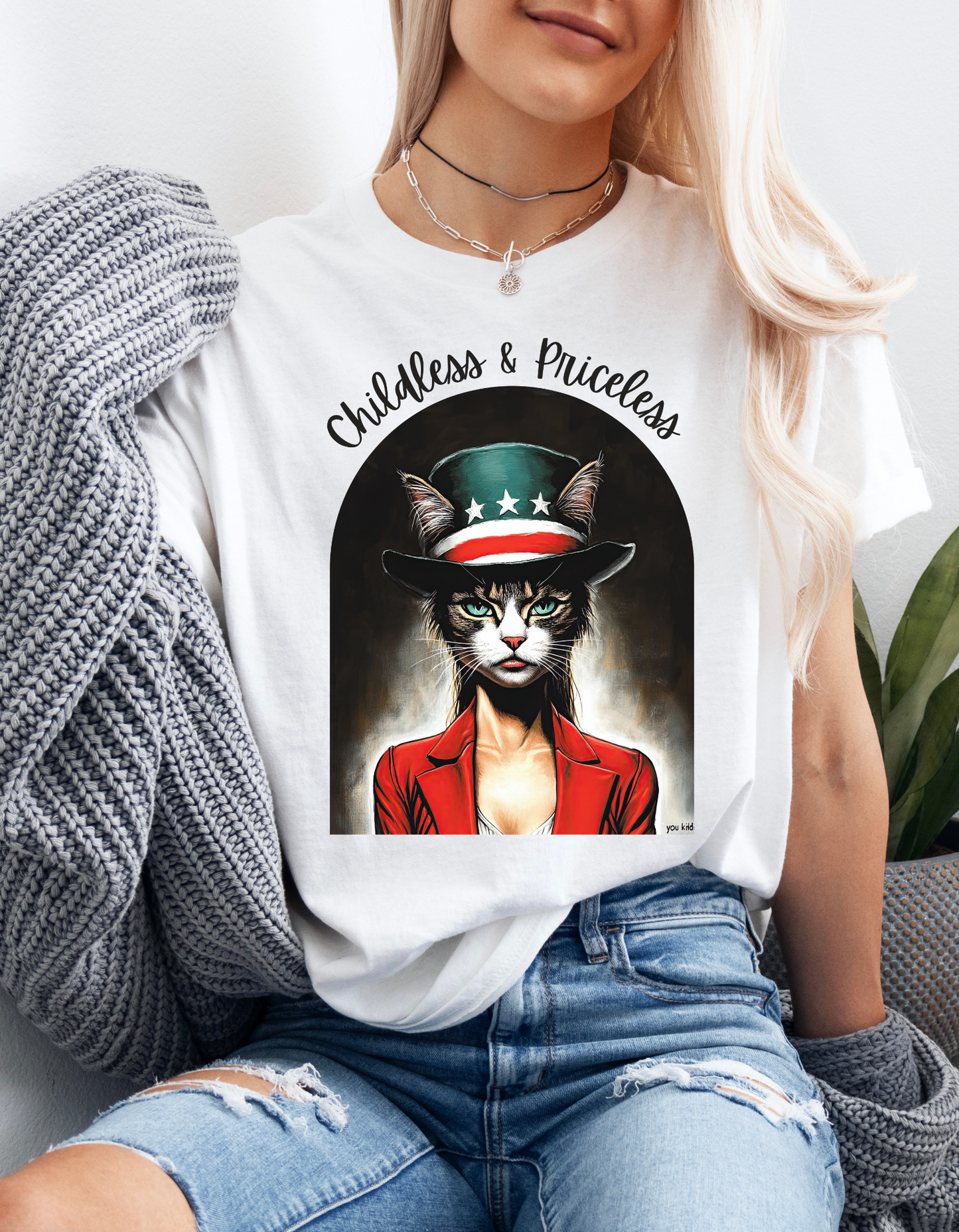 Childless Cat Lady Shirt - "Childless and Priceless"  -Unisex Heavy Cotton Tee