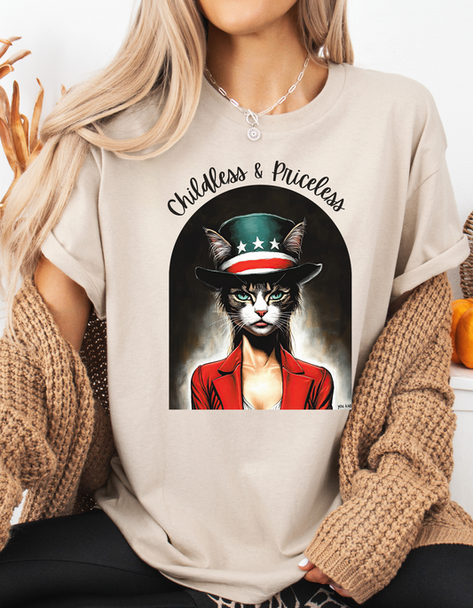 Childless Cat Lady Shirt - "Childless and Priceless"  -Unisex Heavy Cotton Tee