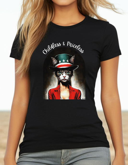 Childless Cat Lady Shirt - "Childless and Priceless" - T-shirt, Ladies Cut T's, Say NO to Outdated Stereotypes