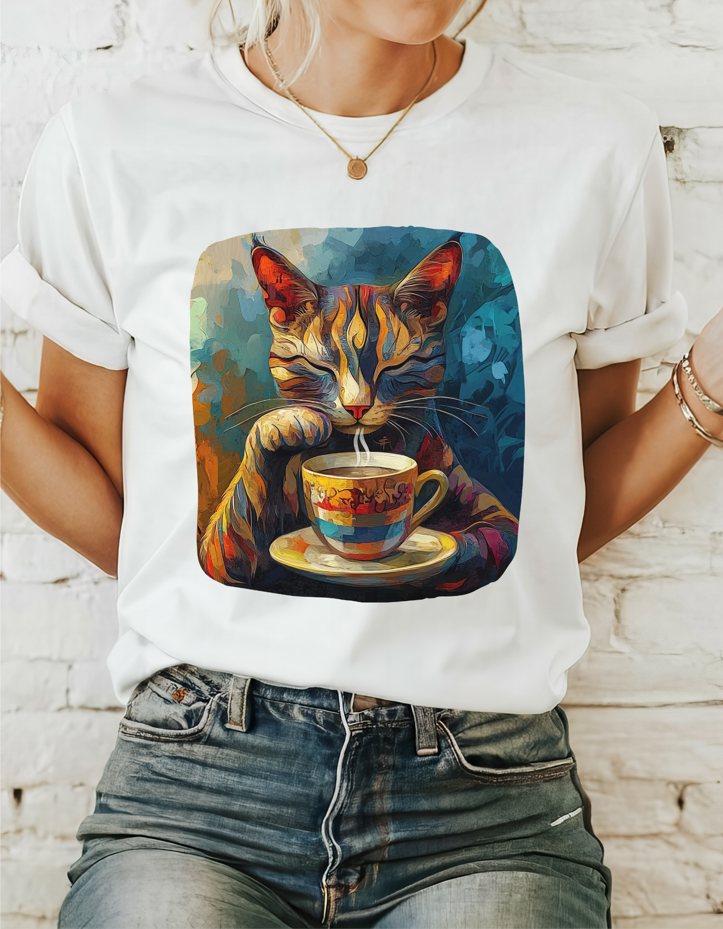 Coffee Cat - Cats and Coffee , Tea Shirt - T-shirt Coffee Lover   - Cat Lover Unisex Heavy Cotton Tee T-Shirt