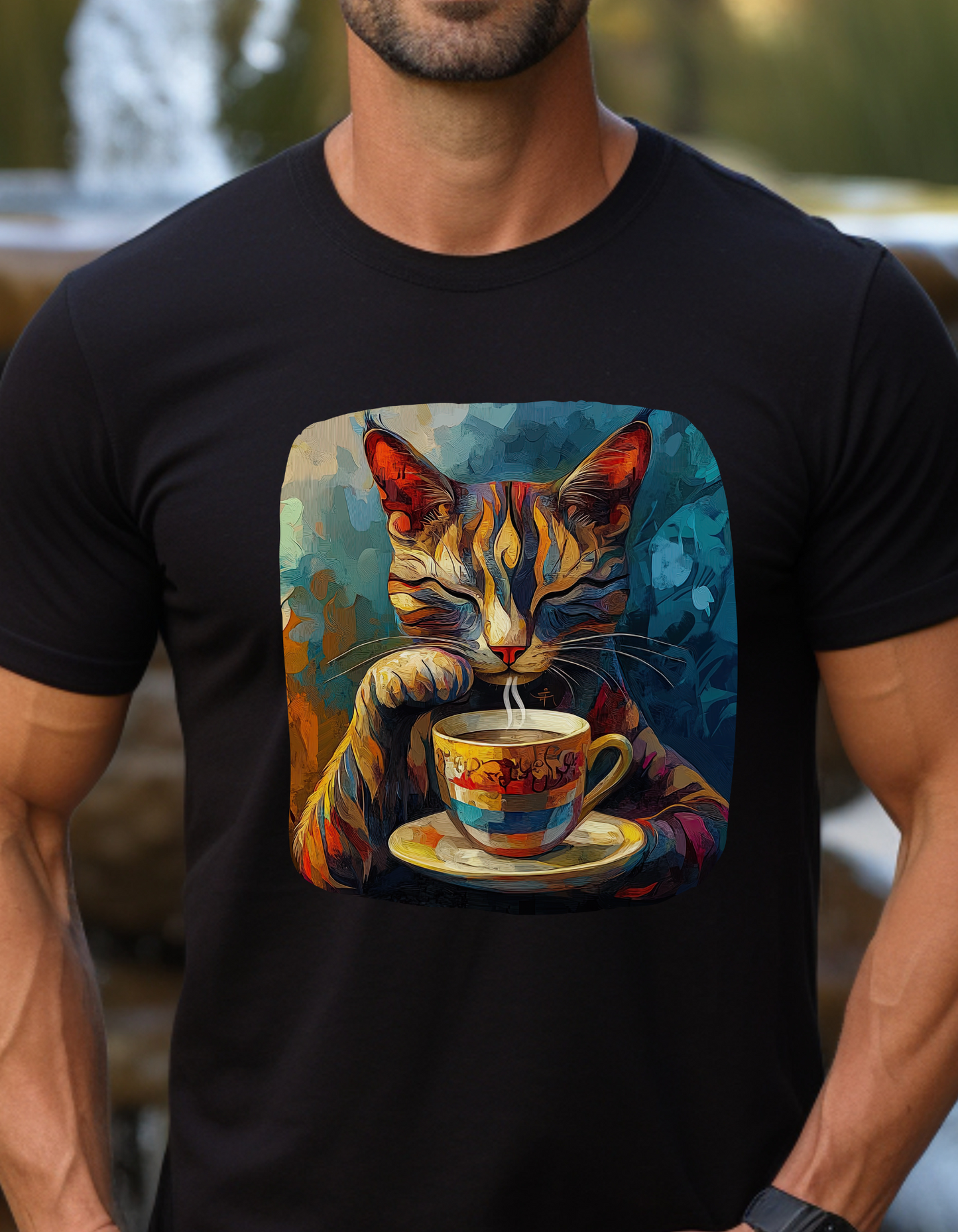 Coffee Cat - Cats and Coffee , Tea Shirt - T-shirt Coffee Lover   - Cat Lover Unisex Heavy Cotton Tee T-Shirt