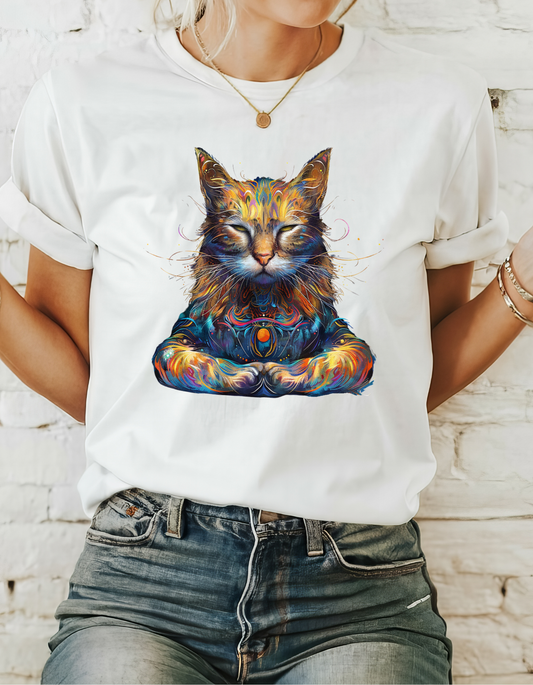 Meditating Cat, (V5) Zen Cat, Cat Gift Unisex Heavy Cotton Tee T-Shirt