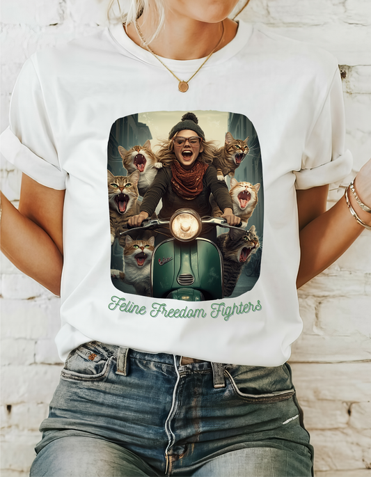 Childless Cat Lady Shirt - "Feline Freedom Fighters" -  Say NO to Ignorance-Unisex Heavy Cotton Tee