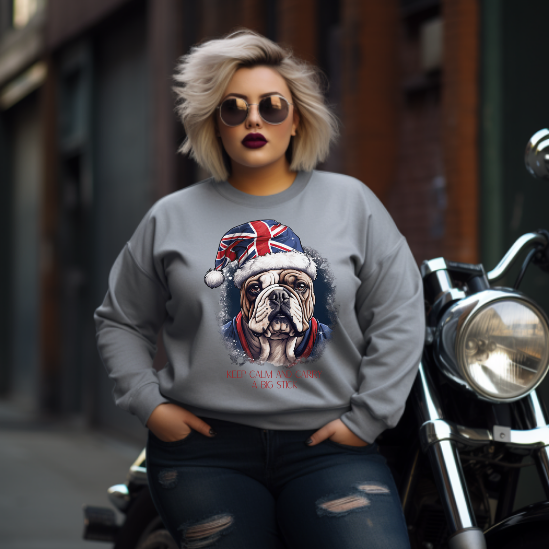 British English Bulldog - Keep Calm and Carry a Big Stick Union Jack Unisex Long Sleeve Jersey Cotton Shirt Mens Women Sweatshirt Sweat Shirt