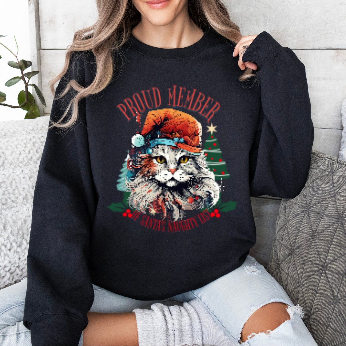 Santa's Naughty List Kitty Christmas Cat, Cat Lovers Gift, Kitty Cat Christmas Shirt Unisex Sweatshirt Sweat Shirt, Many Colors