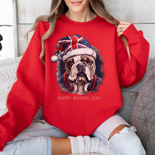 Happy Boxing Day - British English Bulldog - Happy Boxing Day- Christmas Unisex Long Sleeve Jersey Cotton Shirt Mens Womens Sweatshirt Sweat Shirt