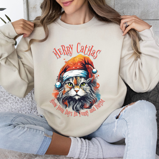 Merry Catmas Christmas Cat, Cat Lovers Gift, Kitty Cat Christmas Shirt Unisex Sweatshirt Sweat Shirt,  Many Colors