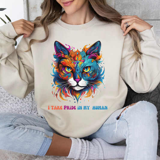 "I Take Pride in My Human" Pride Cat Sweatshirt, Cat Lovers Gift, Kitty Cat LGBTQ+ Shirt Unisex Sweatshirt Sweat Shirt, Many Colors