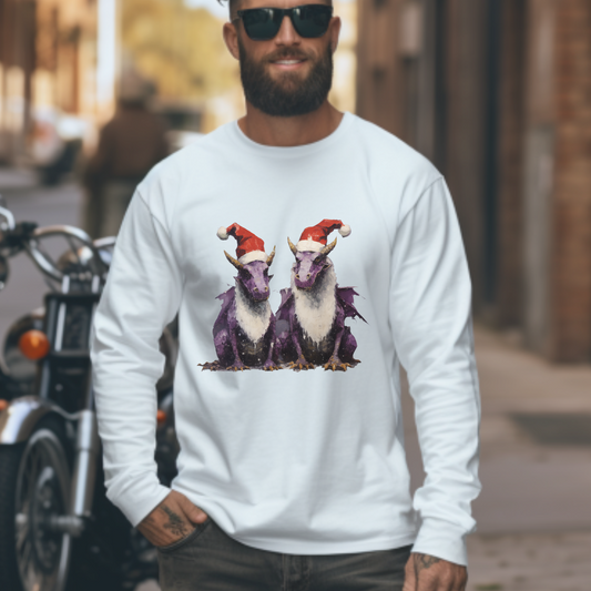 Christmas Dragons, Dragon Art, Purple Dragon in Santa Hat Holiday Shirt Long Sleeve T-shirt Ultra Cotton Long Sleeve Tee t Gift Holiday Fun