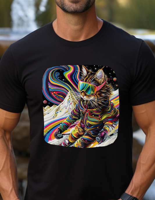 Ski Cat, Winter Sports Cat Shirt, Art Gift   -  Cool Cats Unisex Heavy Cotton Tee T-Shirt