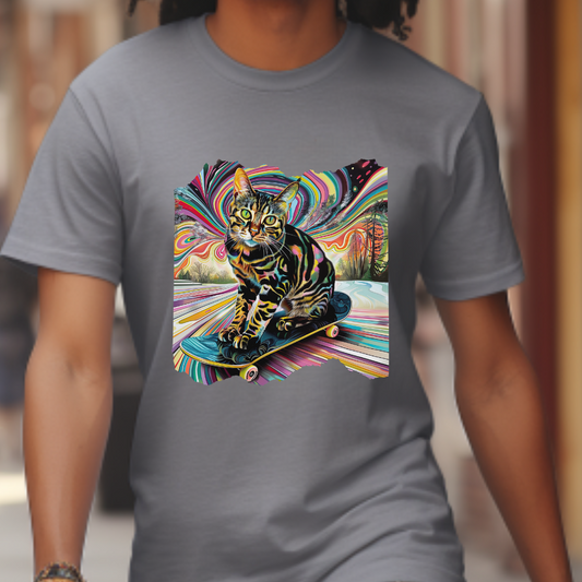 Skateboard Cat (V3) Skater Cat Art Gift   -  Cool Cats Unisex Heavy Cotton Tee T-Shirt