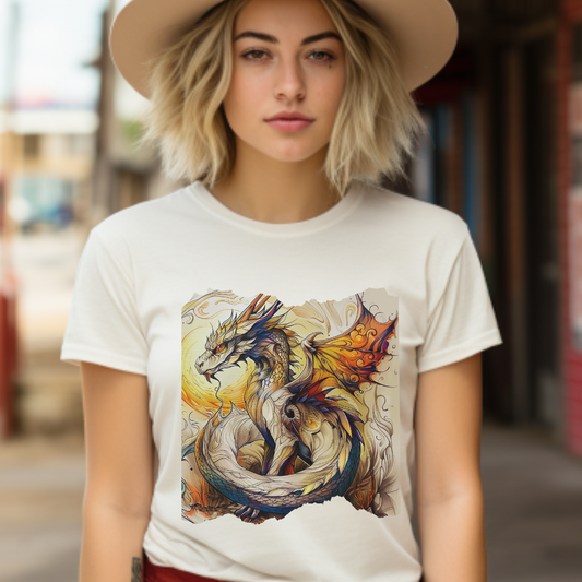 Dragons Yellow Sun Graphic Tee - Dragons and Ancestors -  Dragon Lovers Unisex Heavy Cotton Tee T-Shirt