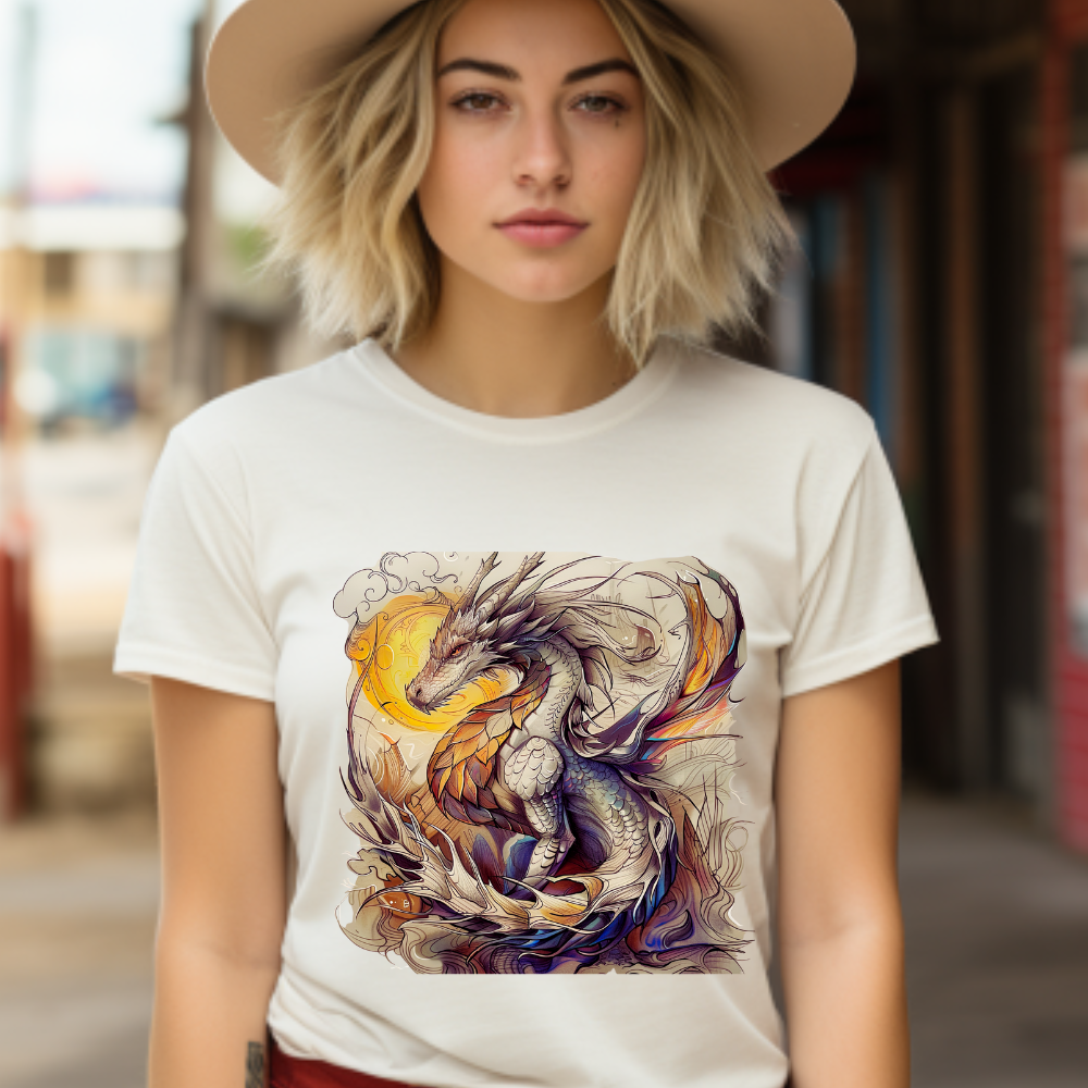 White Light Dragon Graphic Tee - Dragon T-shirt -  Dragon Lovers Unisex Heavy Cotton Tee T-Shirt