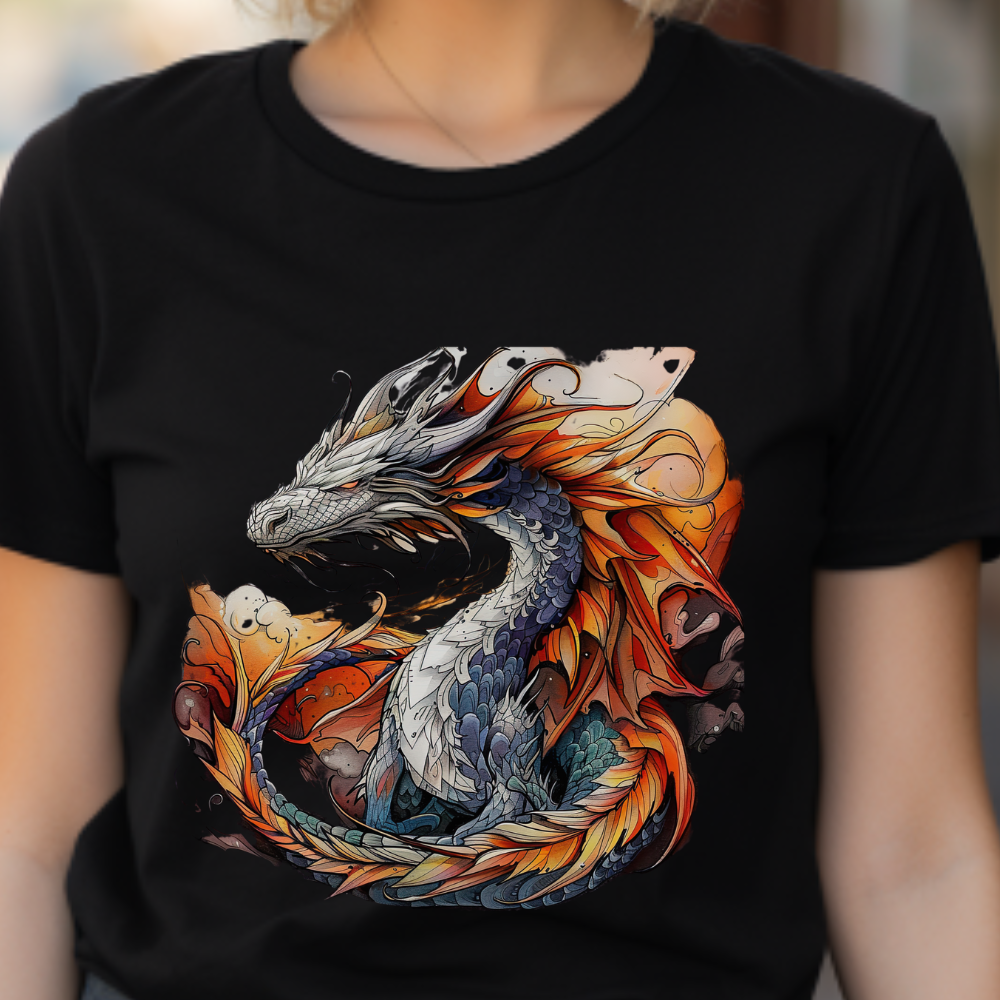 Orange Celtic Dragon Graphic Tee - Dragon in Santa Hat T-shirt -  Dragon Lovers Unisex Heavy Cotton Tee T-Shirt