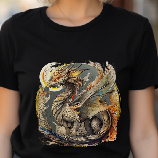 Flying Dragon Graphic Tee - Dragons and Ancestors -  Dragon Lovers Unisex Heavy Cotton Tee T-Shirt