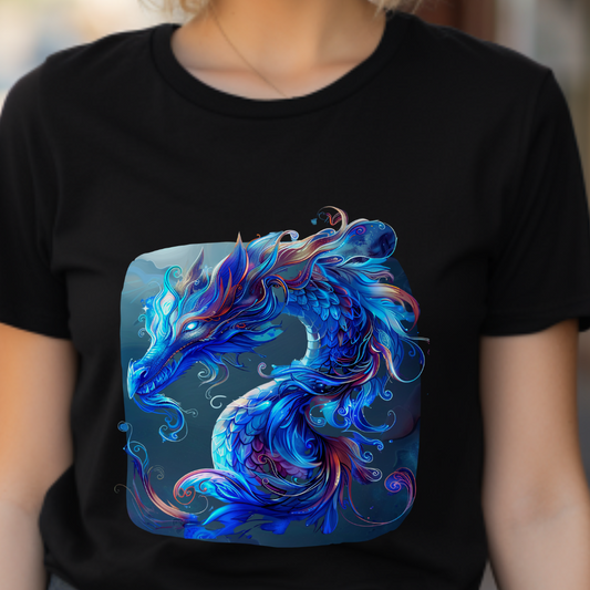 Blue Water Dragon Graphic Tee - Dragons T-shirt -  Dragon Lovers Unisex Heavy Cotton Tee T-Shirt