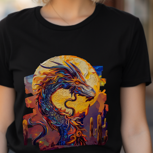 Desert Solar Dragon Graphic Tee - Dragon T-shirt -  Dragon Lovers Unisex Heavy Cotton Tee T-Shirt