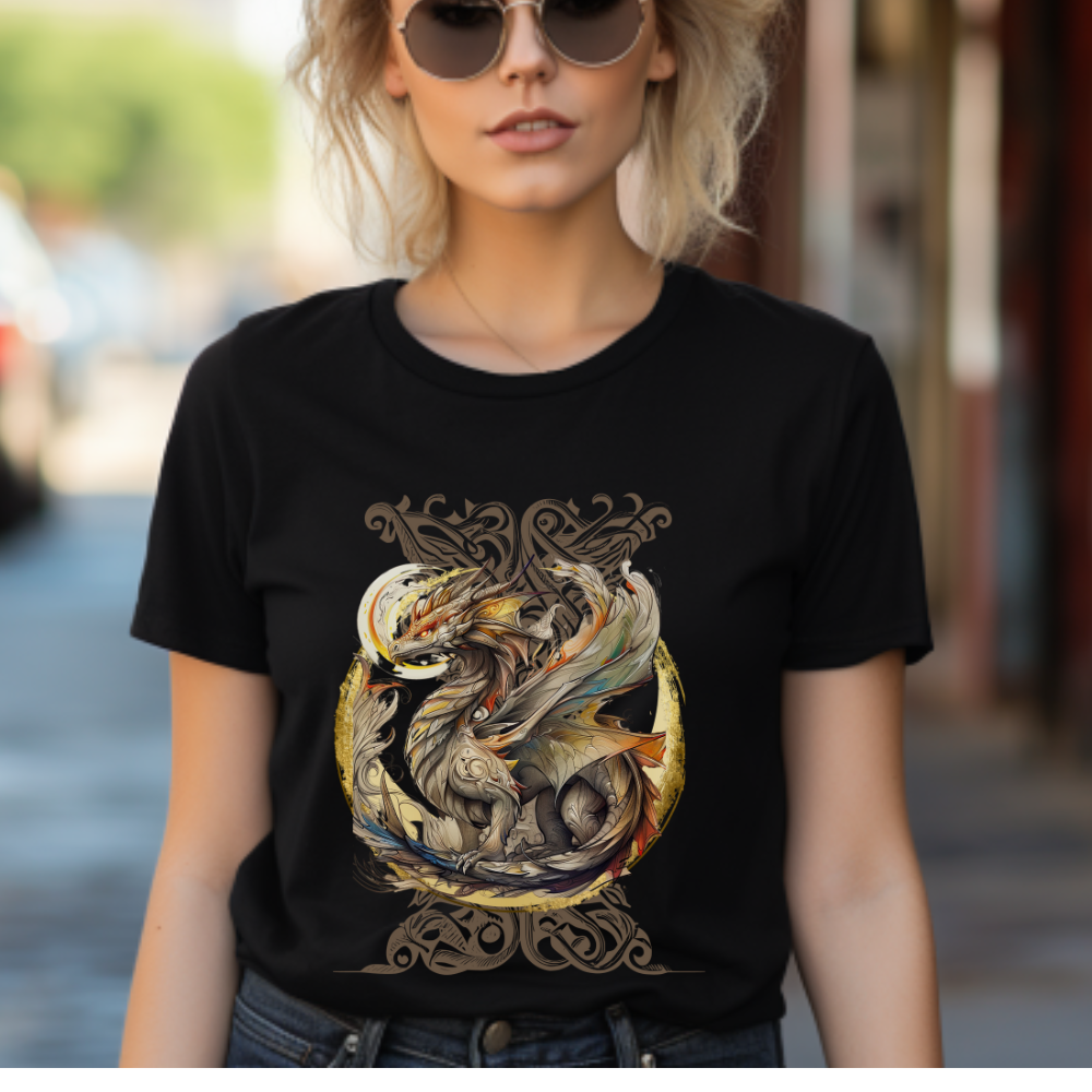 Celtic Background Dragon Graphic Tee - Dragon T-shirt -  Dragon Lovers Unisex Heavy Cotton Tee T-Shirt