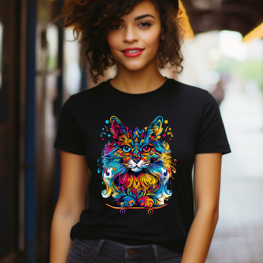 Skateboard Cat (V4) Skater Cat Art Gift   -  Cool Cats Unisex Heavy Cotton Tee T-Shirt