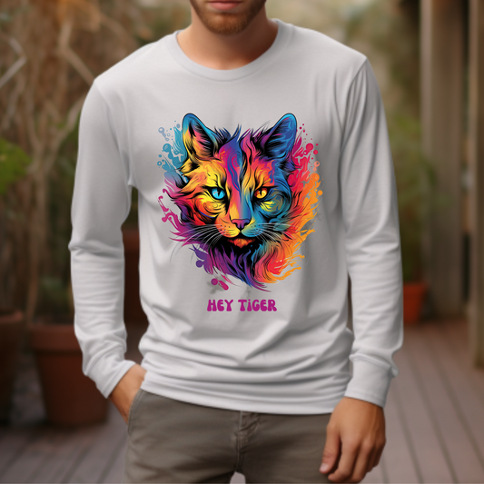 'Hey Tiger,' Pride Rainbow Colors Cat Long Sleeve Shirt LGBTQ+  Unisex Jersey Long Sleeve Tee Shirt, T-Shirt, Cat Lover