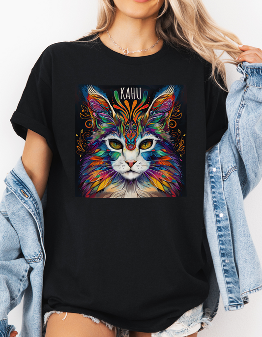 KAHU Cat Shirt, Cat Lover's Graphic Tee Graphic Unisex T- Shirt, T-Shirt Cat Lovers Gift  Softstyle T-Shirt Tee Teeshirt Stylized Cat