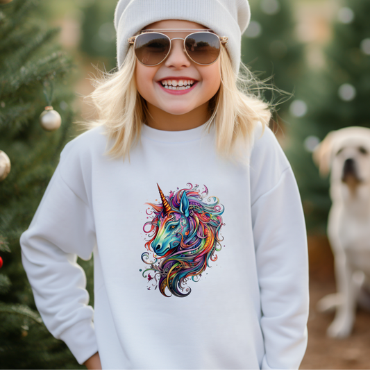 Rainbow Colors Unicorn Gifts, Unicorn Lovers, Kids, Girls, Boys Youth Crewneck Sweatshirt Magic Birthday