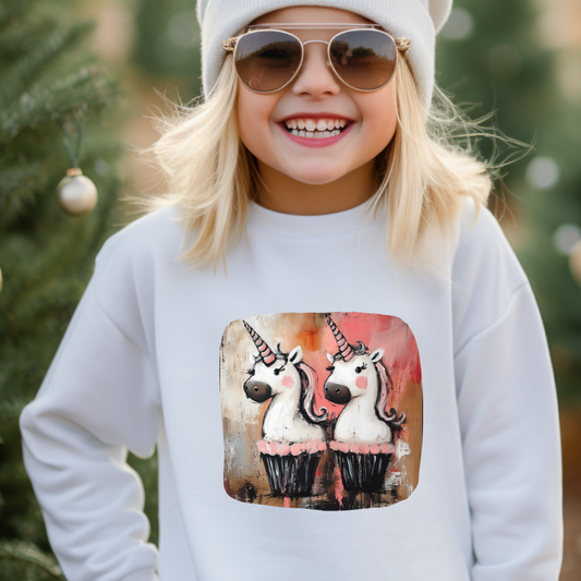 Unicorn Cupcake Sweatshirt - Adorable Unicorn Kids Youth Crewneck Sweatshirt -Magical Unicorn Party Shirt