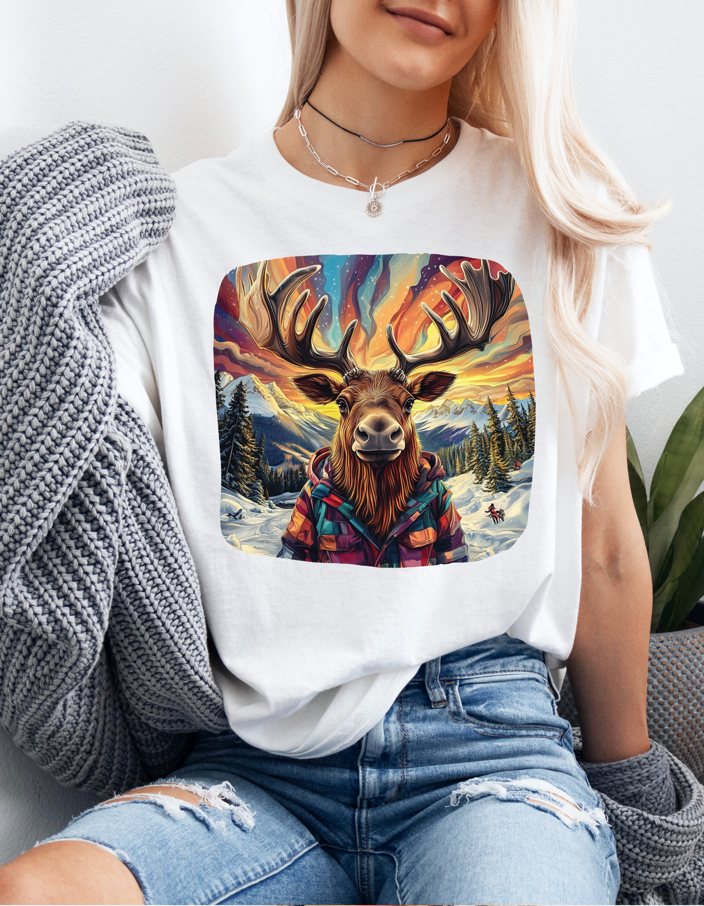 Maker Moose, Hippy Hippie, Boho Moose Vermont Moose - Moose Lover Unisex Heavy Cotton Tee T-Shirt