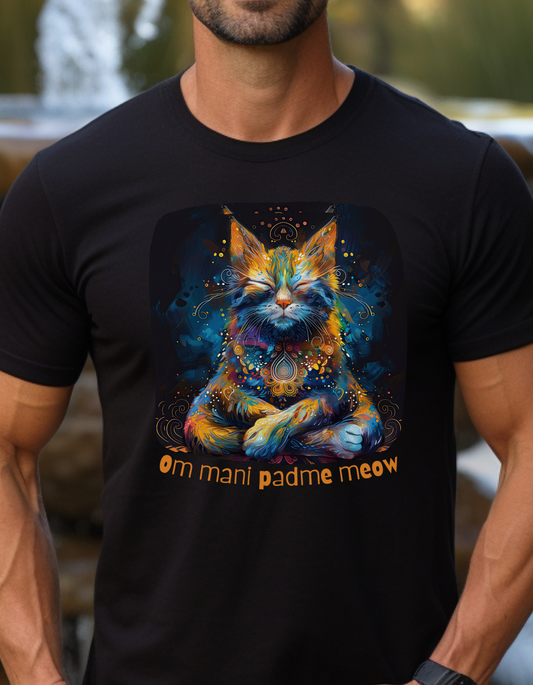 Mani Padme Meow (Version 2) -  Meditating Cat Shirt, Cat Lover's Graphic Tee Graphic Unisex T- Shirt, T-Shirt Cat Lovers Gift  Softstyle T-Shirt Tee Teeshirt Stylized Cat