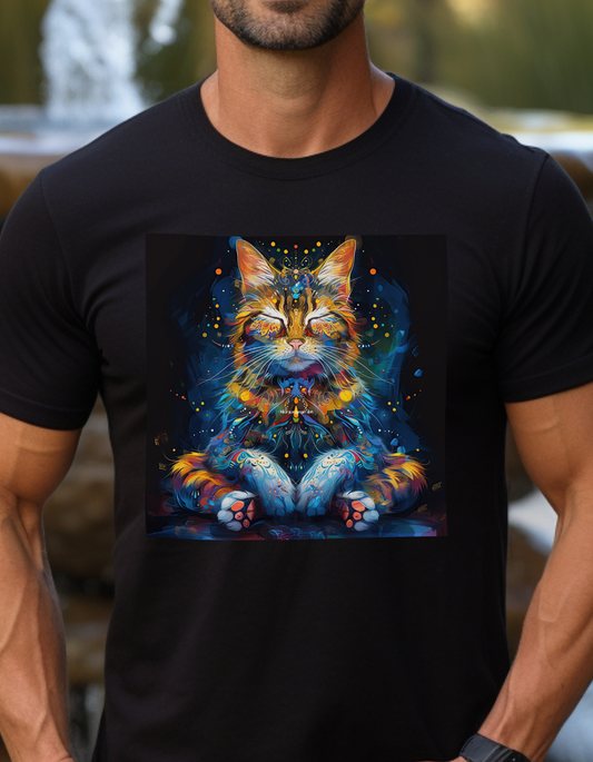 Meditating Cat Graphic Yoga Shirt, Cat Lover's Graphic Tee Graphic Unisex T- Shirt, T-Shirt Cat Lovers Gift  Softstyle T-Shirt Tee Teeshirt Stylized Cat