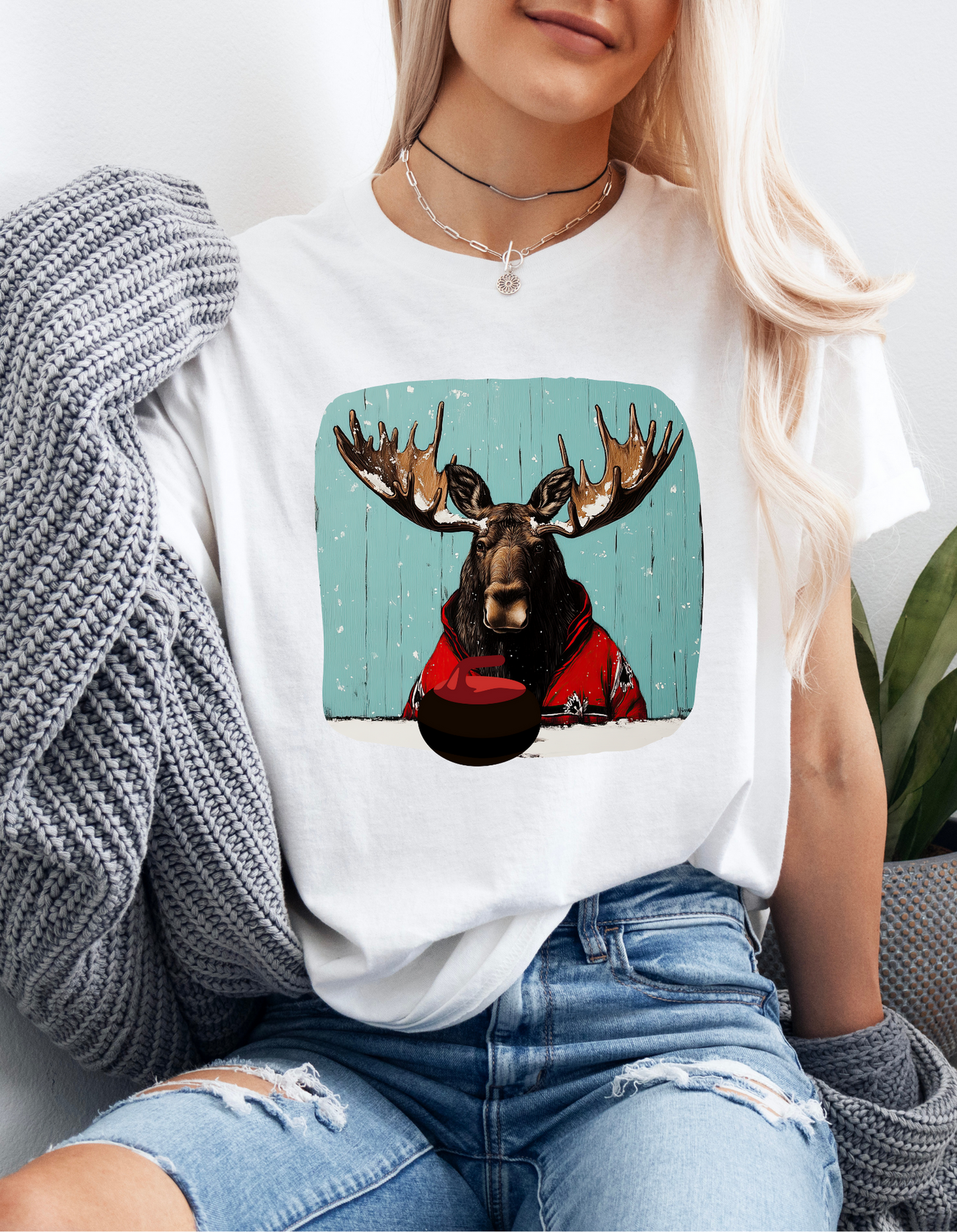 Moose Curling Champion V2- Moose Lover Unisex Heavy Cotton Tee T-Shirt