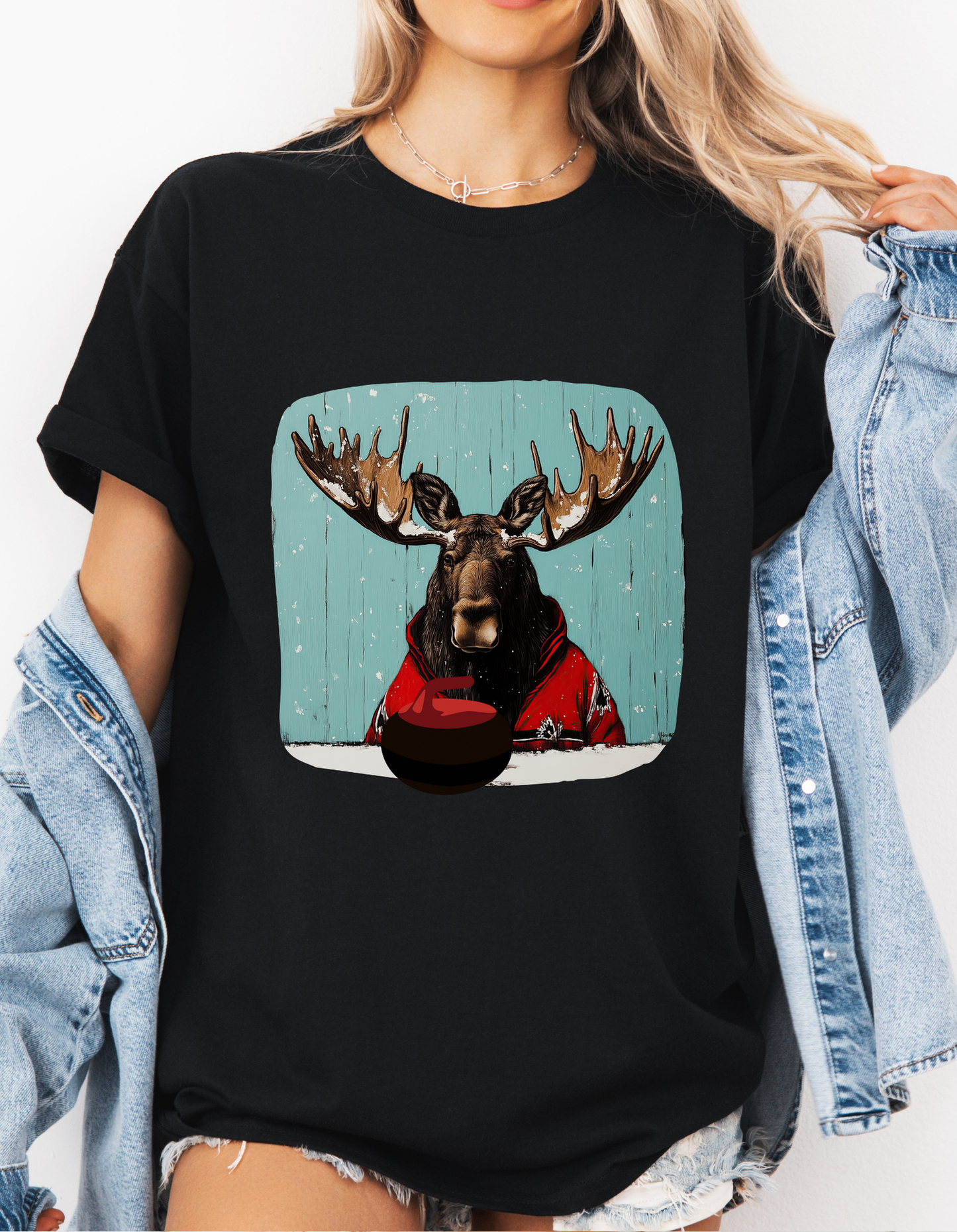 Moose Curling Champion V2- Moose Lover Unisex Heavy Cotton Tee T-Shirt