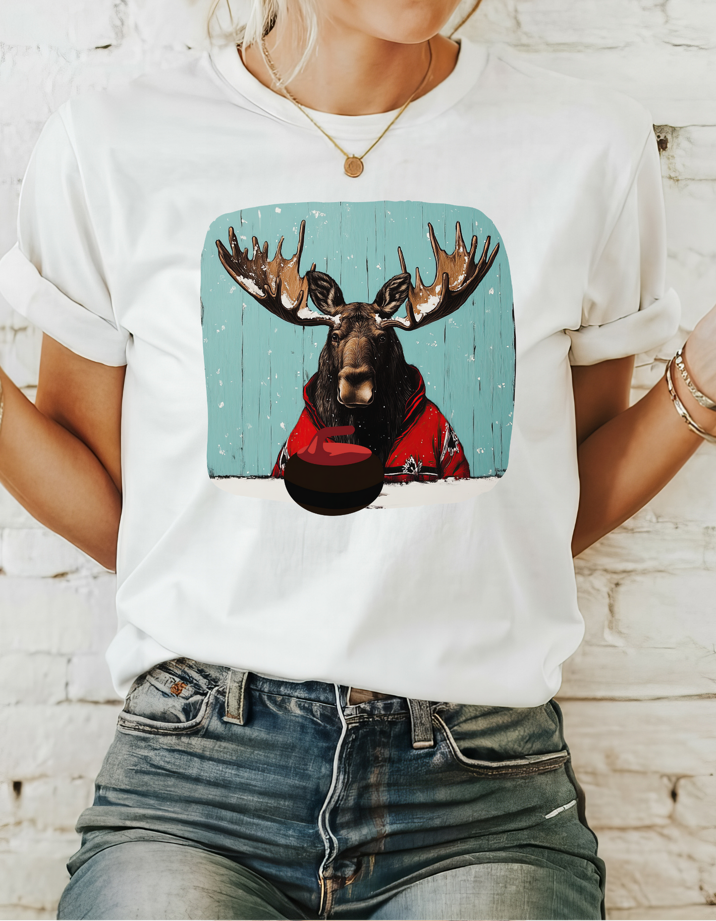 Moose Curling Champion V2- Moose Lover Unisex Heavy Cotton Tee T-Shirt