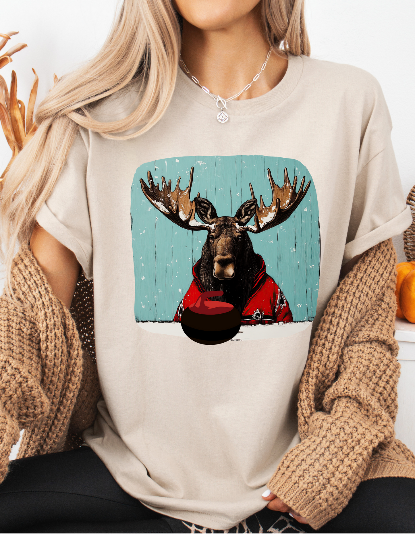 Moose Curling Champion V2- Moose Lover Unisex Heavy Cotton Tee T-Shirt