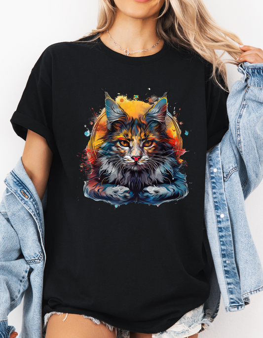 Meditating Cat, (V2) Zen Cat, Cat Gift Unisex Heavy Cotton Tee T-Shirt