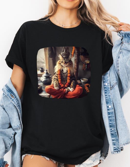 Meditating Yogi Cat, (V3) Guruji Cat, Cat Gift Unisex Heavy Cotton Tee T-Shirt