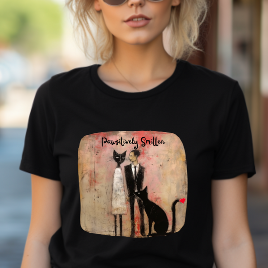 "Pawsitively Smitten" - Love & Valentine's Day Gift for Cat Lovers Mens Woman's Unisex Shirt, Softstyle T-Shirt Tee Teeshirt