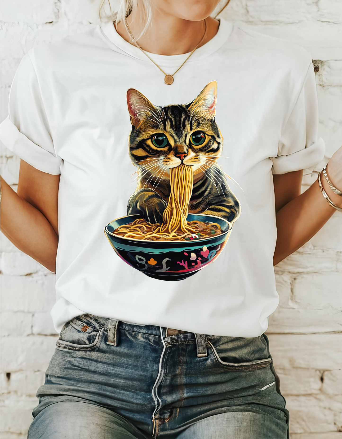 Ramen Cat (Ver 3) Cats and Ramen, Ramen Art Gift   -  Cute Cats Unisex Heavy Cotton Tee T-Shirt