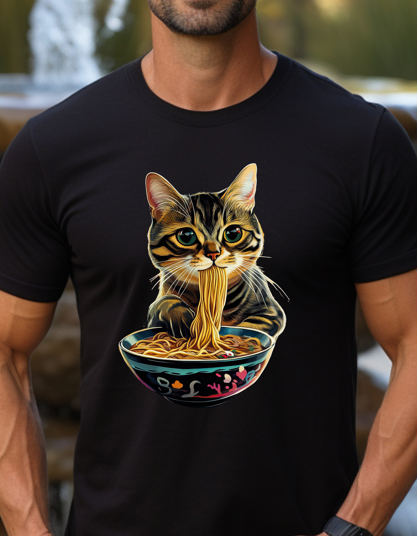 Ramen Cat (Ver 3) Cats and Ramen, Ramen Art Gift   -  Cute Cats Unisex Heavy Cotton Tee T-Shirt