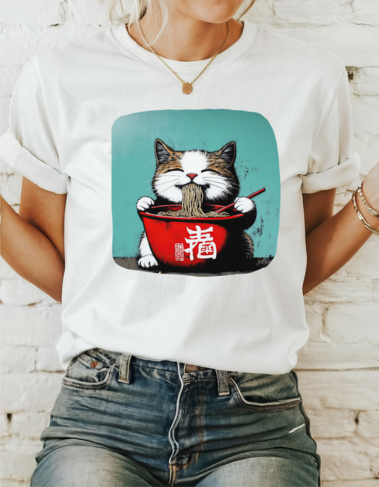 Ramen Cat, Cats and Ramen, Ramen Art Gift   -  Cute Cats Unisex Heavy Cotton Tee T-Shirt