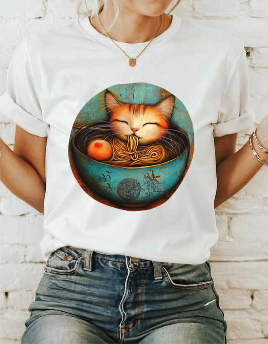 Ramen Cat (Ver 5), Cats and Ramen, Ramen Art Gift   -  Cute Cats Unisex Heavy Cotton Tee T-Shirt