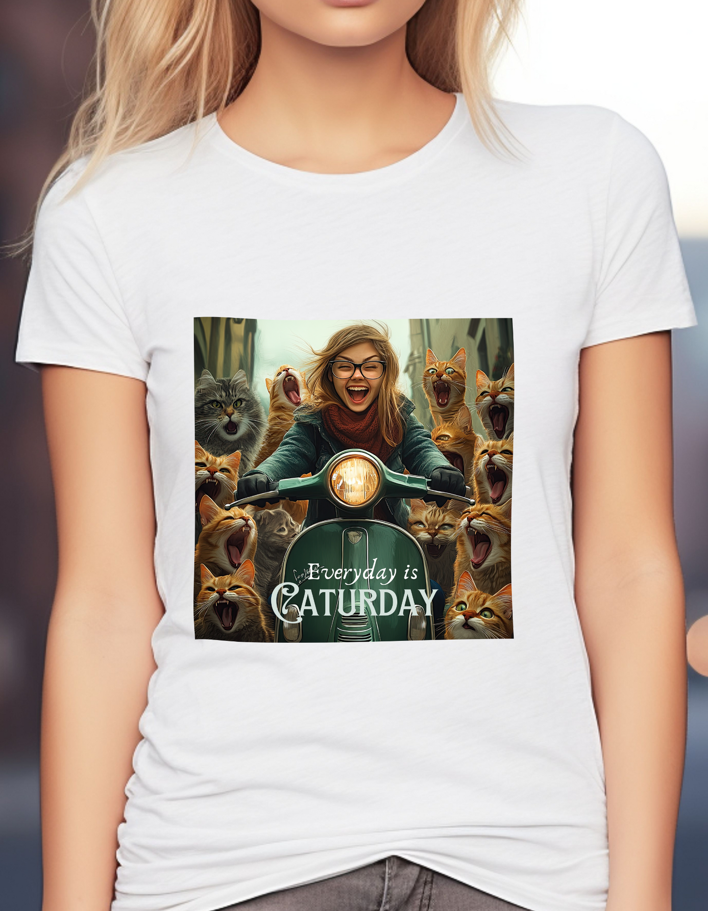 Childless Cat Lady Shirt - "Everyday is Caturday" -  T-shirt, Ladies Cut Graphic Tees