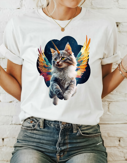 Unicorn Angel Cat, Cat Memorial Unicorn Angel Cat with Angel Wings Graphic Tee-  Cat Gift Unisex Heavy Cotton Tee T-Shirt