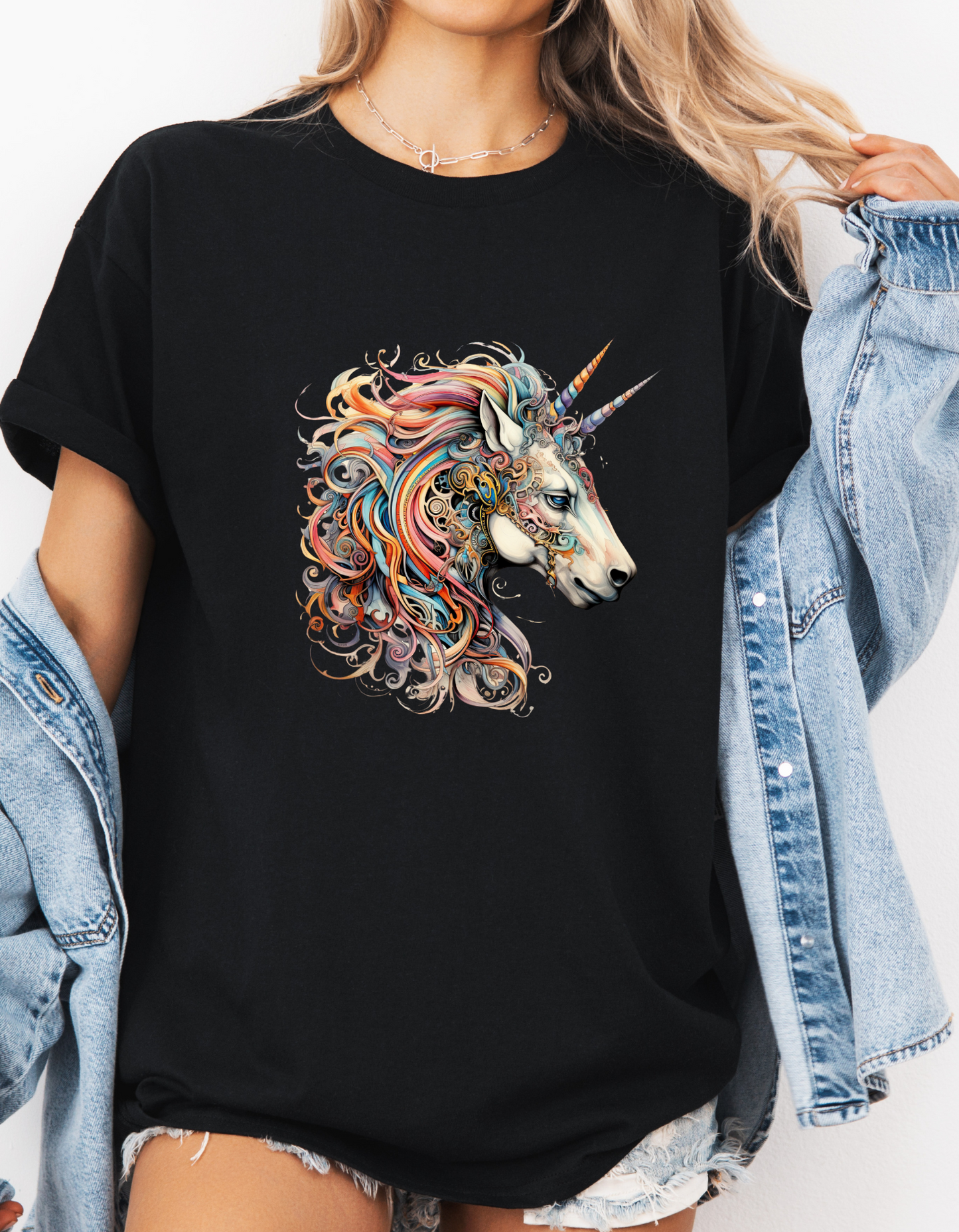 Two Horned Unicorn - Double Horn Unicorn Graphic Tee T-shirt -  Unicorn Lovers Unisex Heavy Cotton Tee T-Shirt