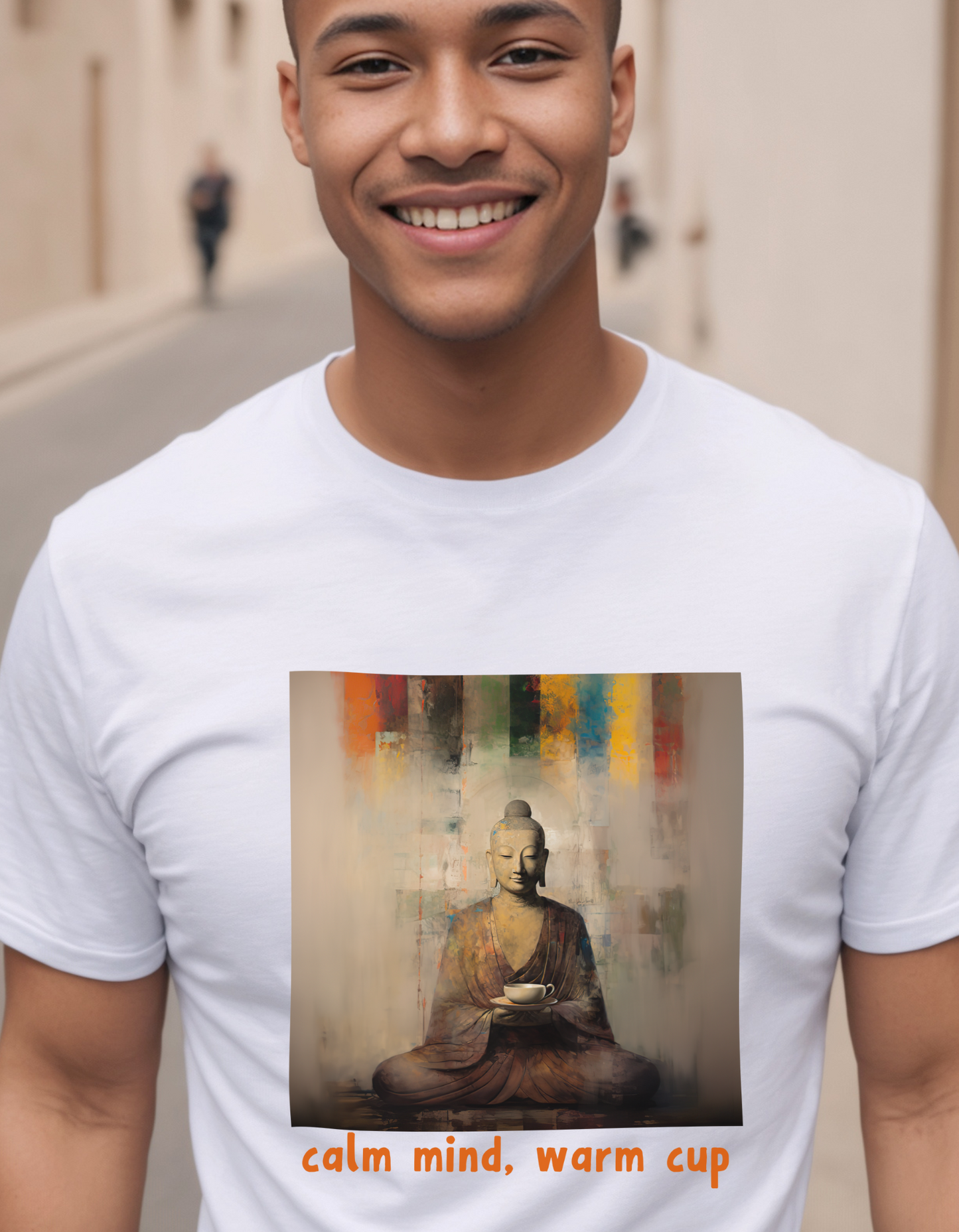 Calm MInd, Warm Cup -   Coffee Tea Lover Buda Buddha Budda Unisex Graphic Tee - Jersey Short Sleeve Tee Shirt, Softstyle T-Shirt Men Woman