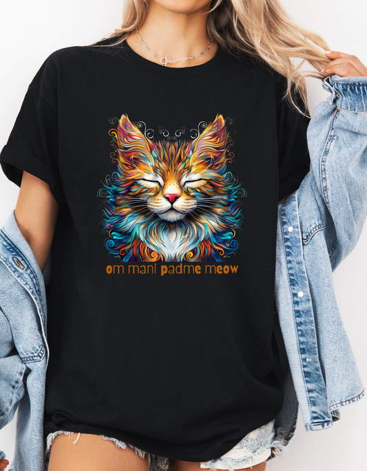 Om Mani Padme Meow -  Meditating Cat Shirt, Cat Lover's Graphic Tee Graphic Unisex T- Shirt, T-Shirt Cat Lovers Gift  Softstyle T-Shirt Tee Teeshirt Stylized Cat