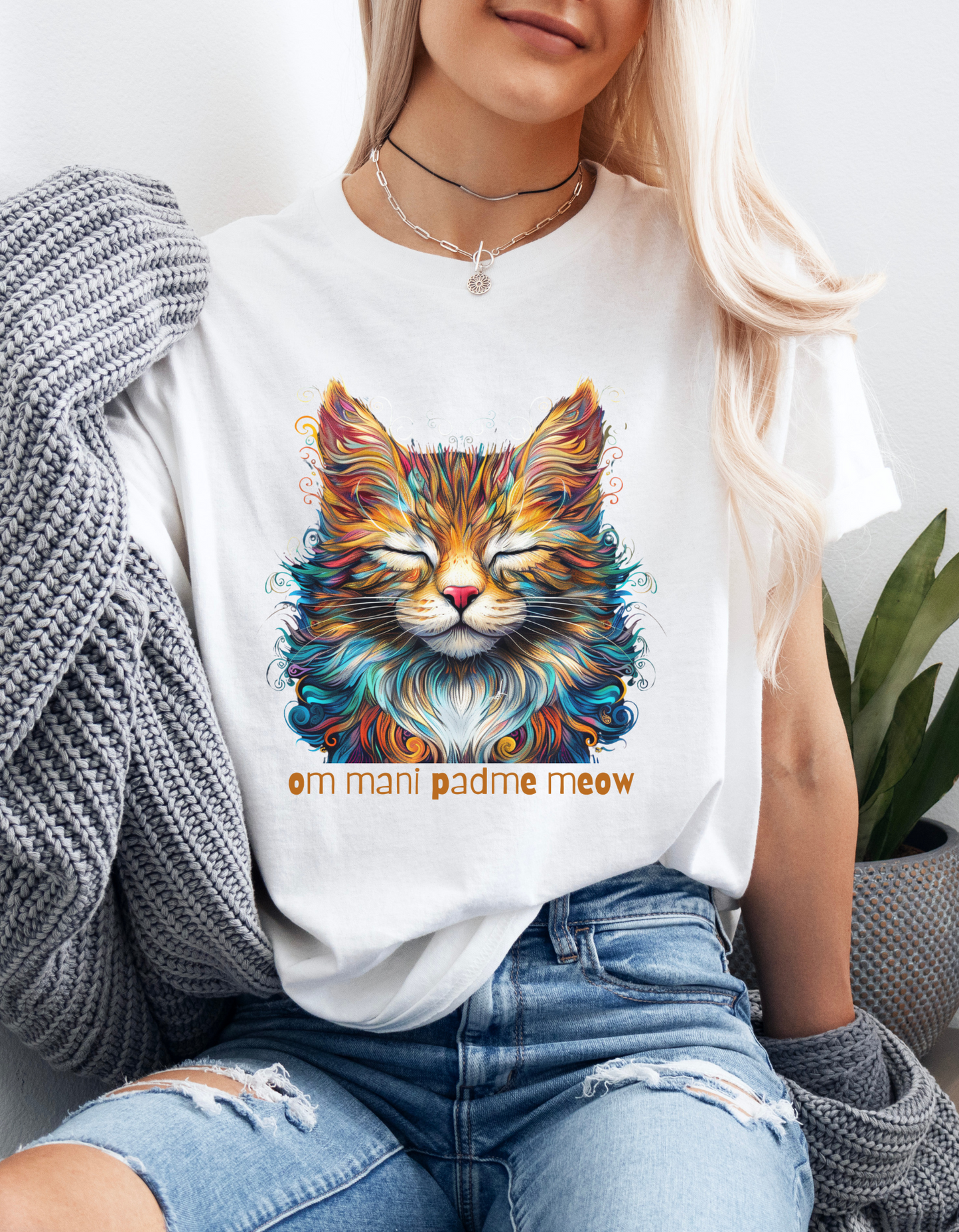 Om Mani Padme Meow -  Meditating Cat Shirt, Cat Lover's Graphic Tee Graphic Unisex T- Shirt, T-Shirt Cat Lovers Gift  Softstyle T-Shirt Tee Teeshirt Stylized Cat