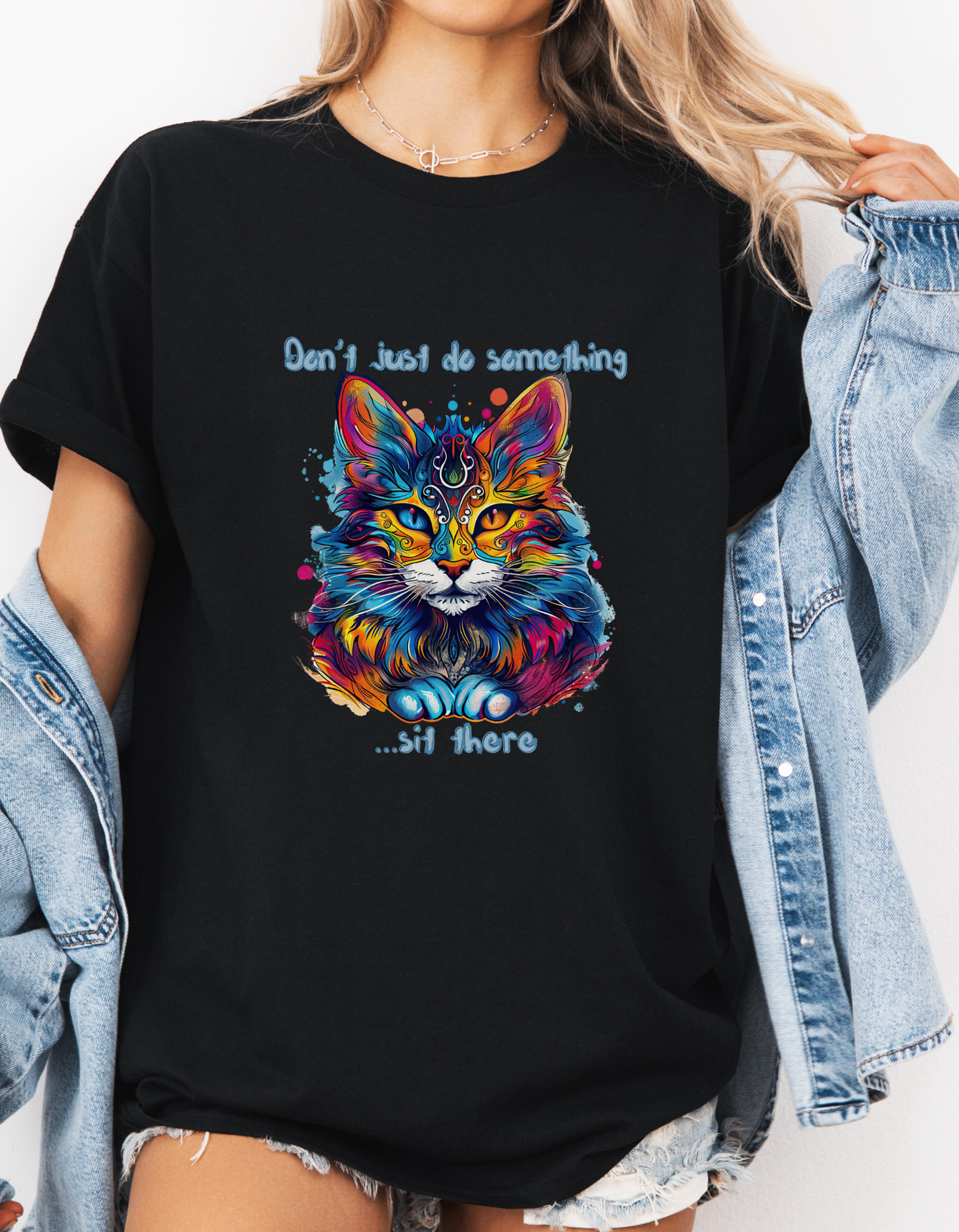 Don't Just Do Something... Sit There! Fluffy Cat, Royalty Cat, Cat Graphic Tee, Gift Unisex Heavy Cotton Tee T-Shirt