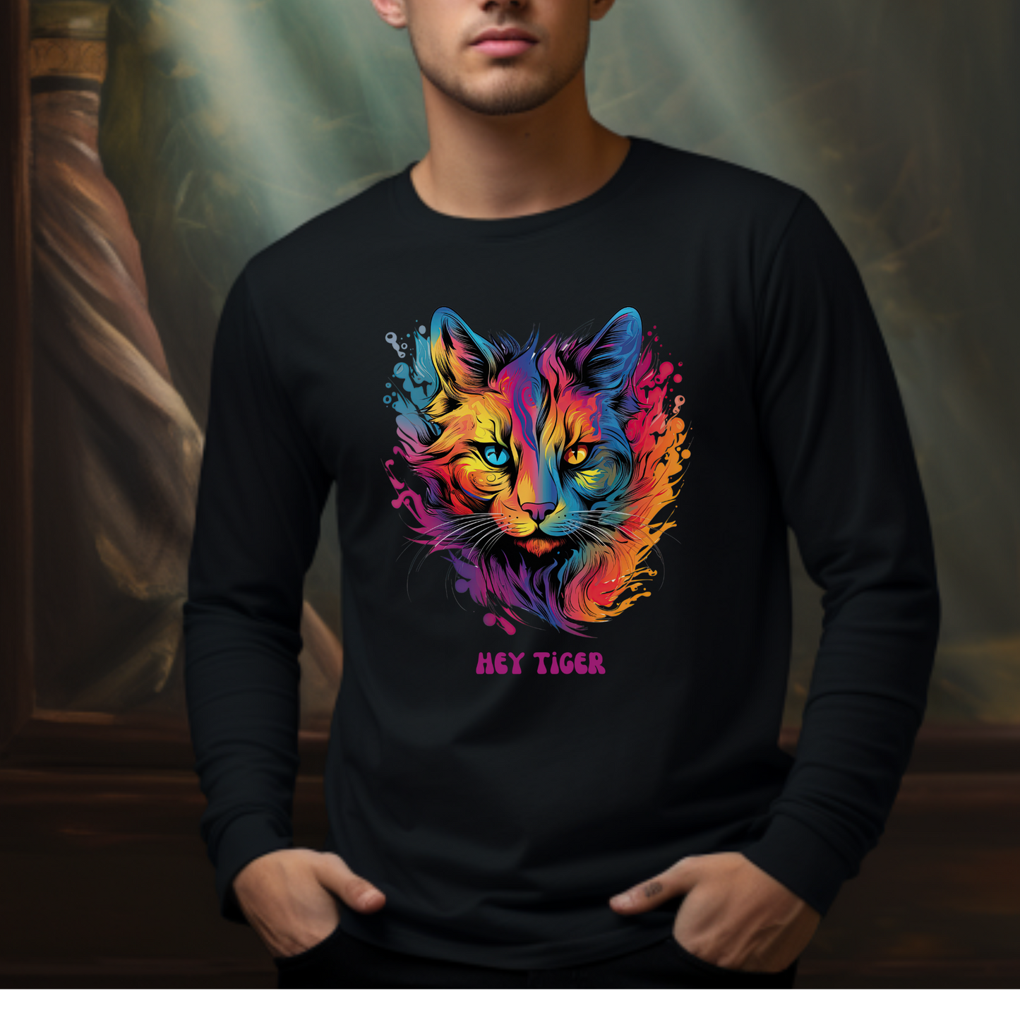 'Hey Tiger,' Pride Rainbow Colors Cat Long Sleeve Shirt LGBTQ+  Unisex Jersey Long Sleeve Tee Shirt, T-Shirt, Cat Lover