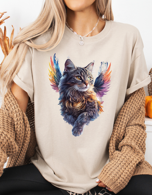 Angel Cat, Cat Memorial Cat with Angel Wings Graphic Tee-  Cat Gift Unisex Heavy Cotton Tee T-Shirt